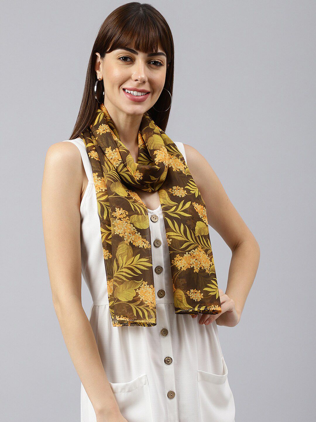 Tossido Women Yellow & Brown Printed Stole Price in India