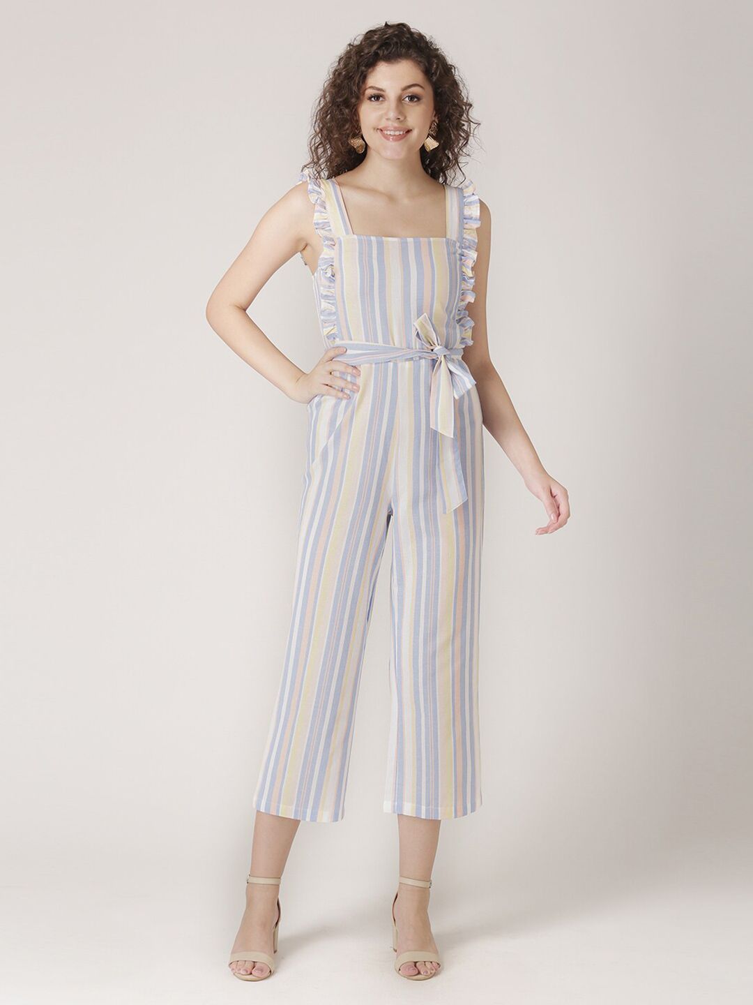 DressBerry Blue & Yellow Checked Basic Jumpsuit Price in India