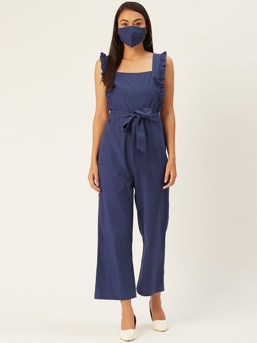 DressBerry Navy Blue Striped Basic Jumpsuit Price in India