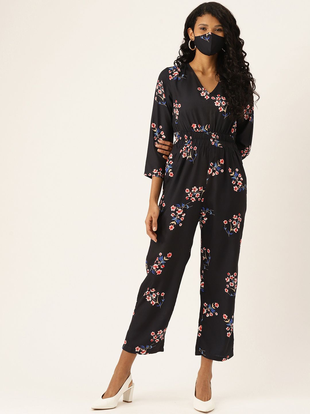 DressBerry Navy Blue & Red Printed Basic Jumpsuit Price in India