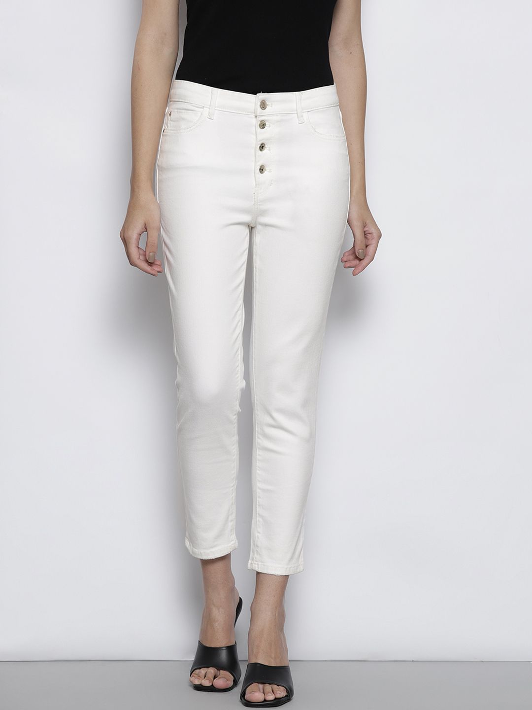 GUESS Women Off White Skinny Fit High-Rise Jeans Price in India