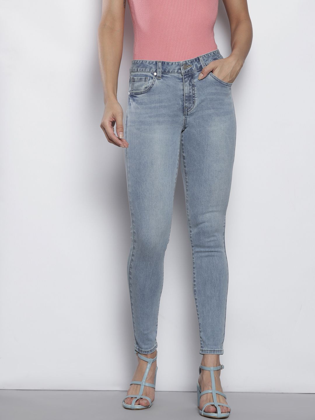 GUESS Women Blue Low Distress Light Fade Jeans Price in India