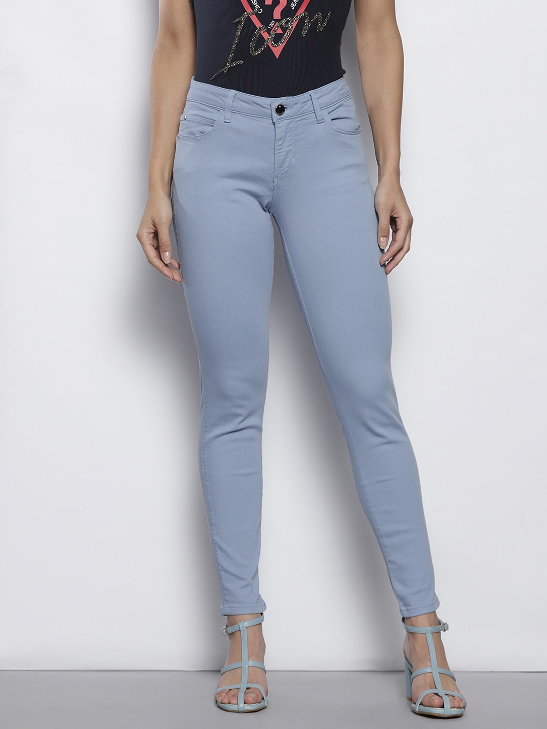 GUESS Women Blue Solid Skinny Fit Jeans Price in India