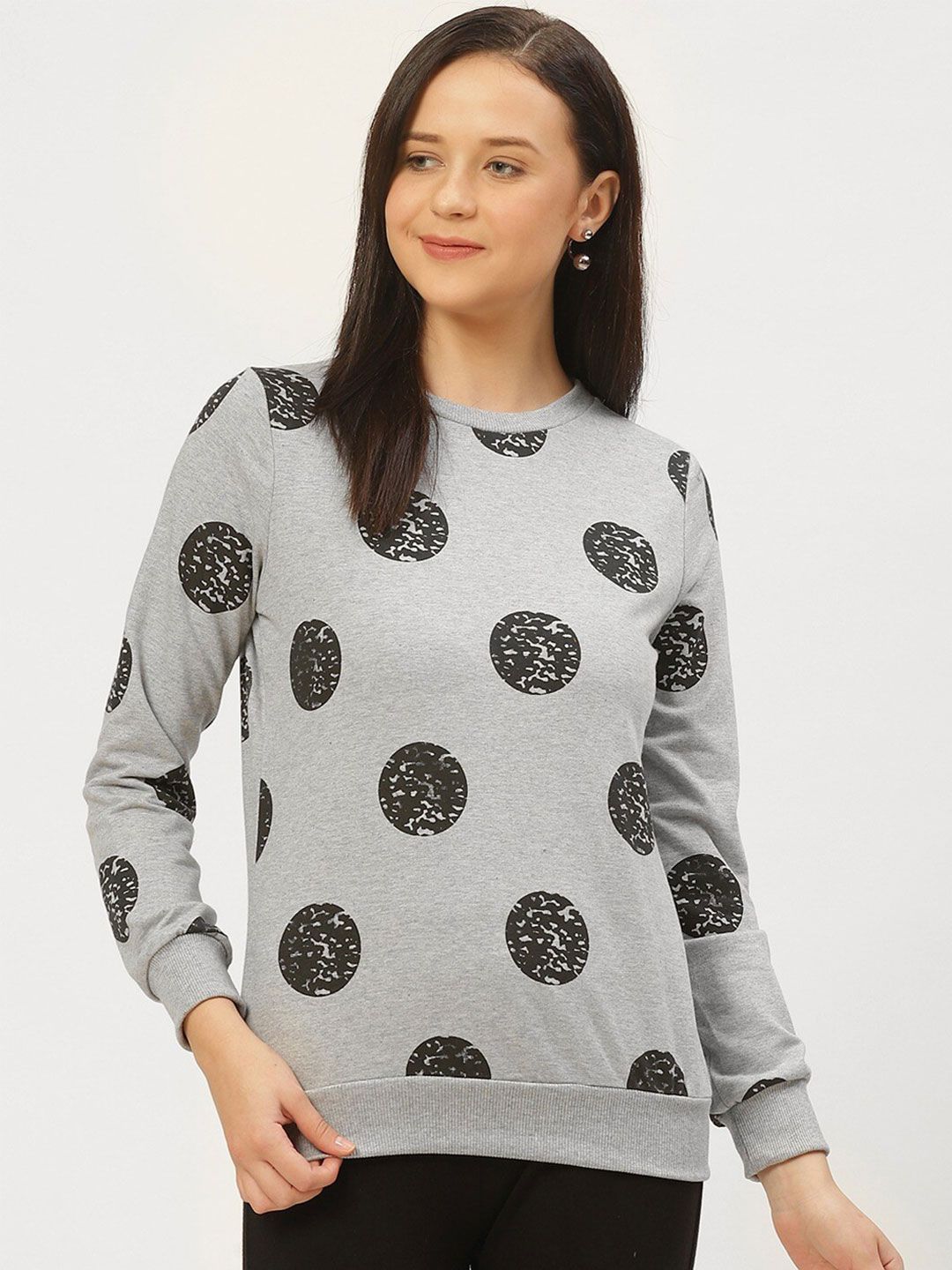 Rigo Women Grey Polka Dots Printed Sweatshirt Price in India