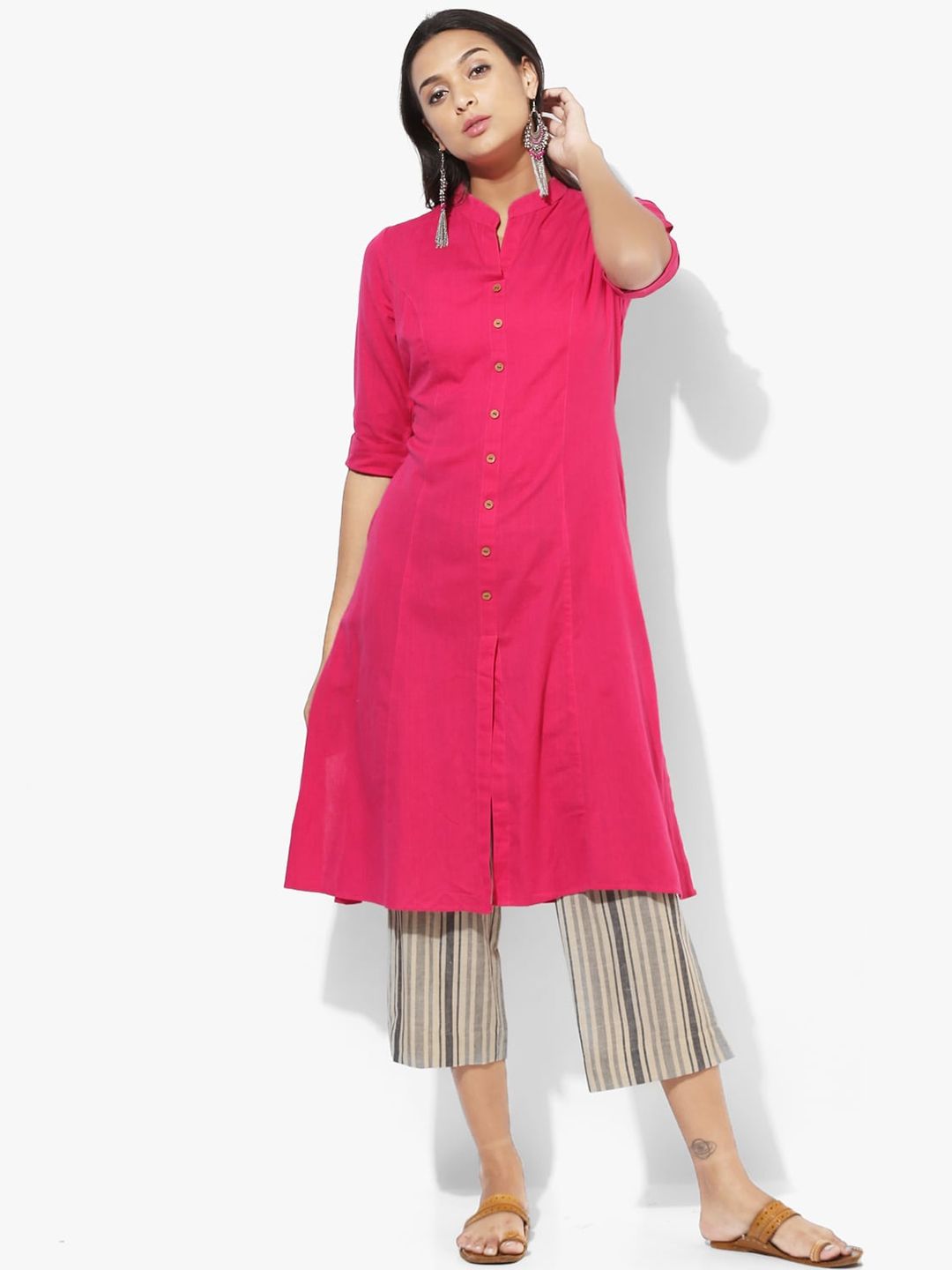 Indian Dobby Women Fuchsia Kurta Price in India