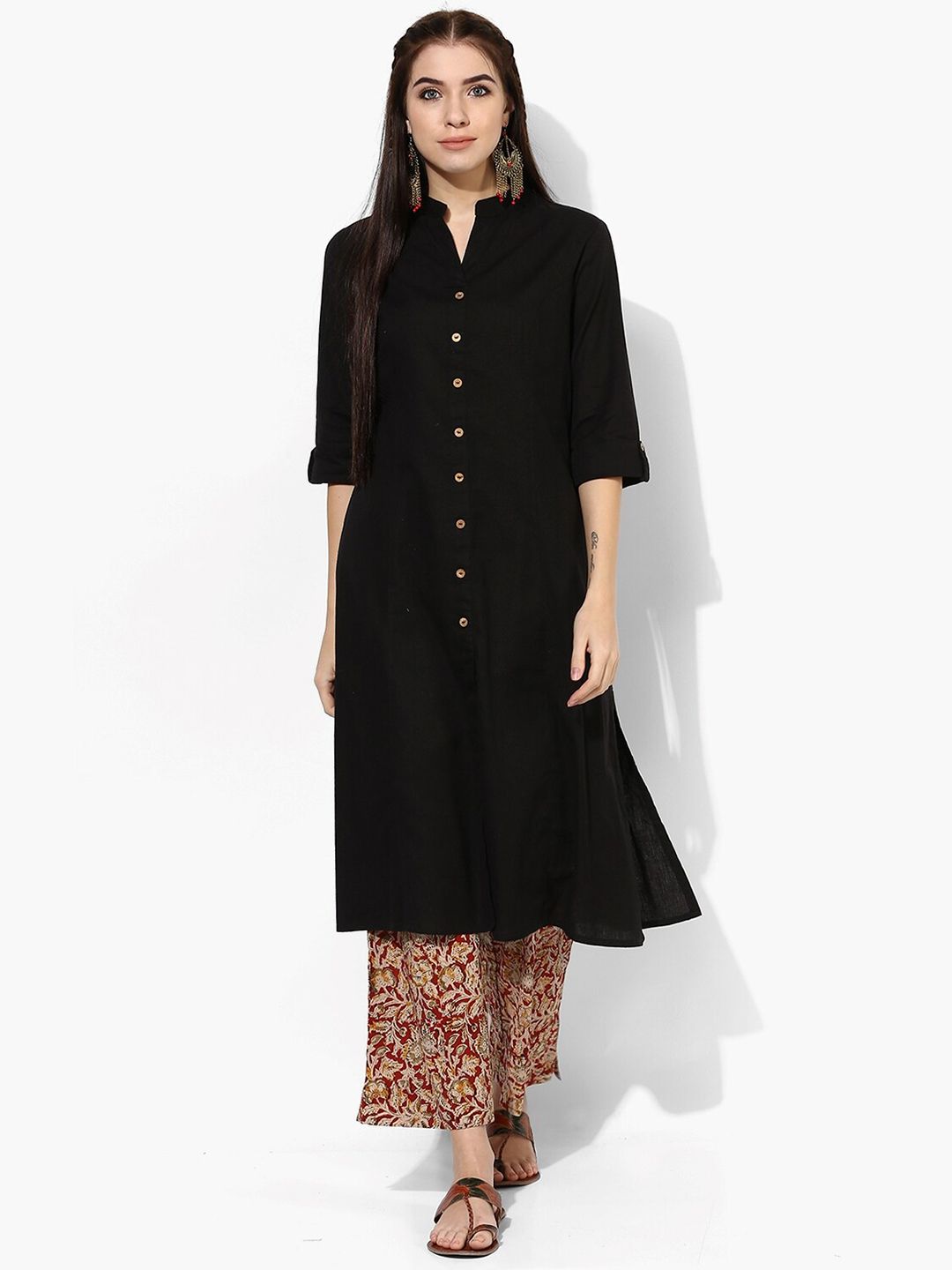 Indian Dobby Women Black Thread Work Kurta Price in India