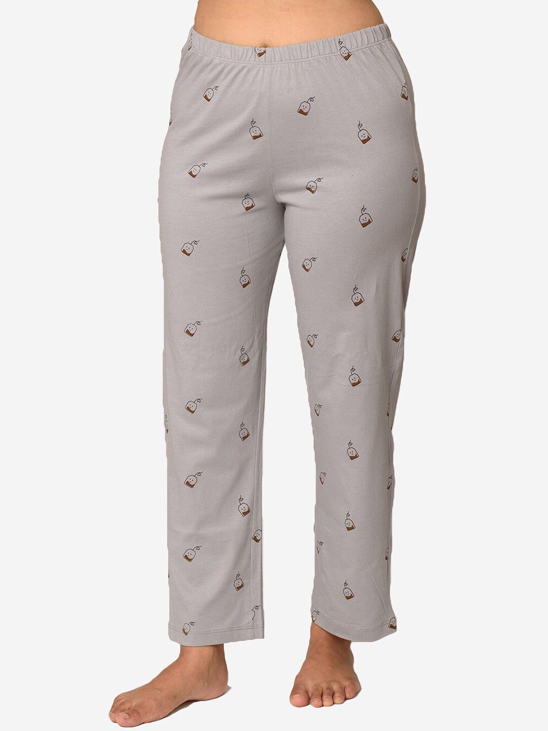 Soxytoes Women Grey Positivitea Printed Cotton Lounge Pants Price in India