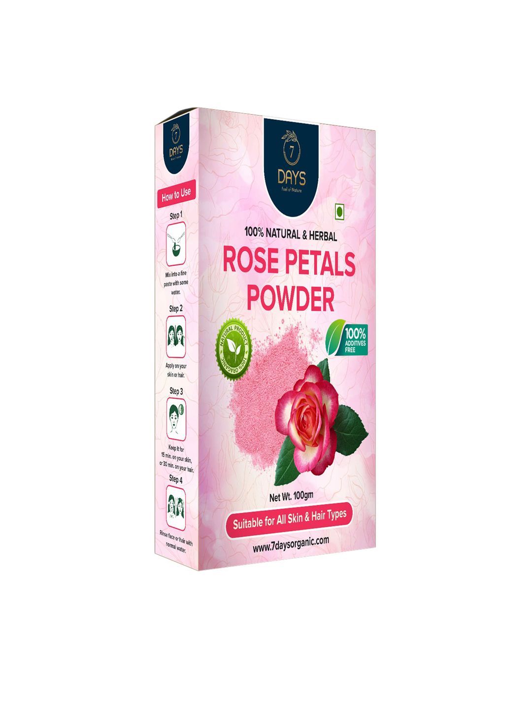7 DAYS 100% Natural & Pure Rose Petals Powder for Hair & Skin - 100 g Price in India
