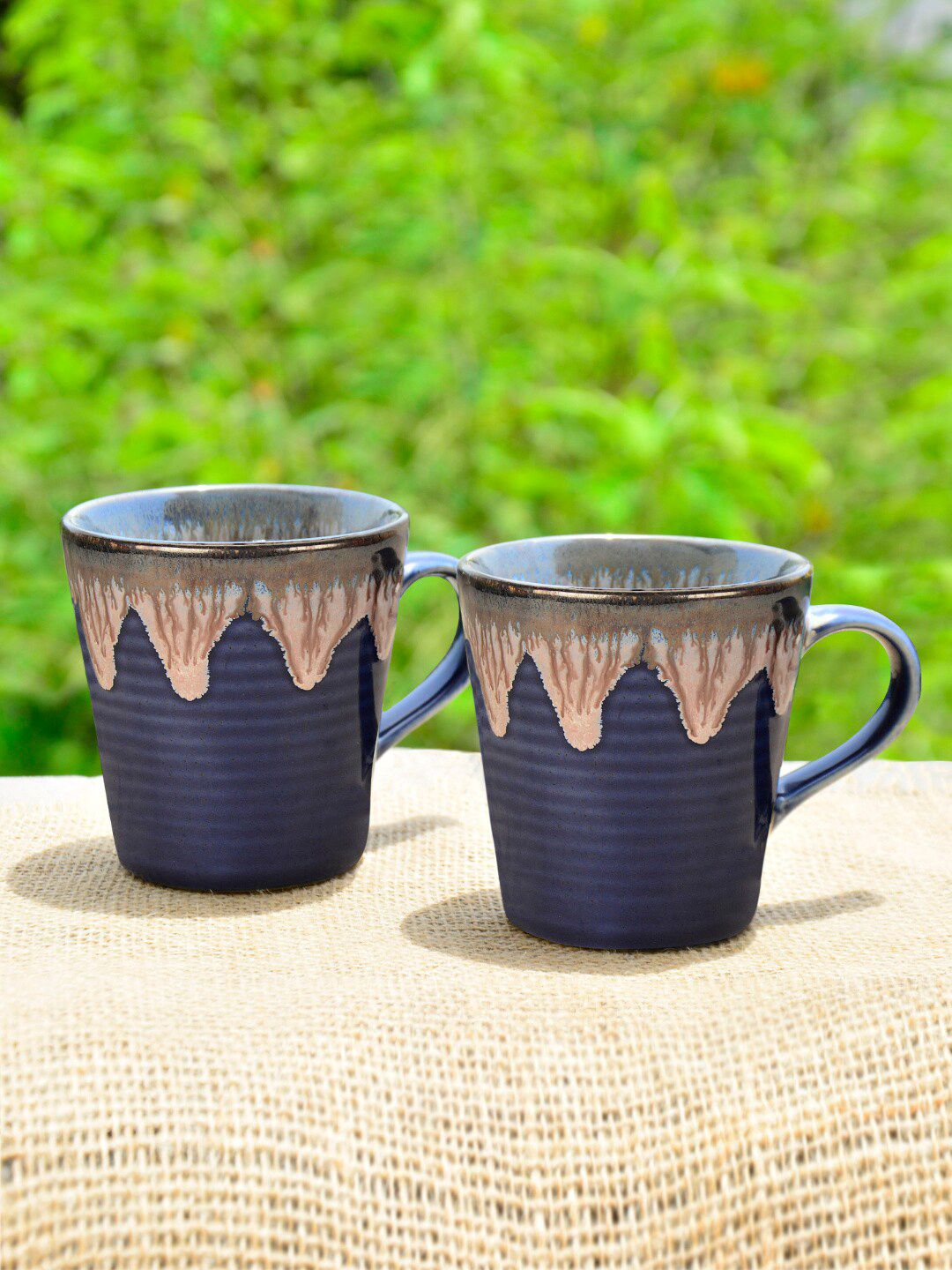 StyleMyWay Set Of 2 Blue & Brown Ceramic Coffee Mugs Price in India