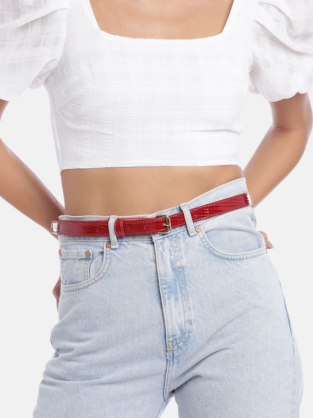 Berrylush Women Red Textured PU Belt Price in India