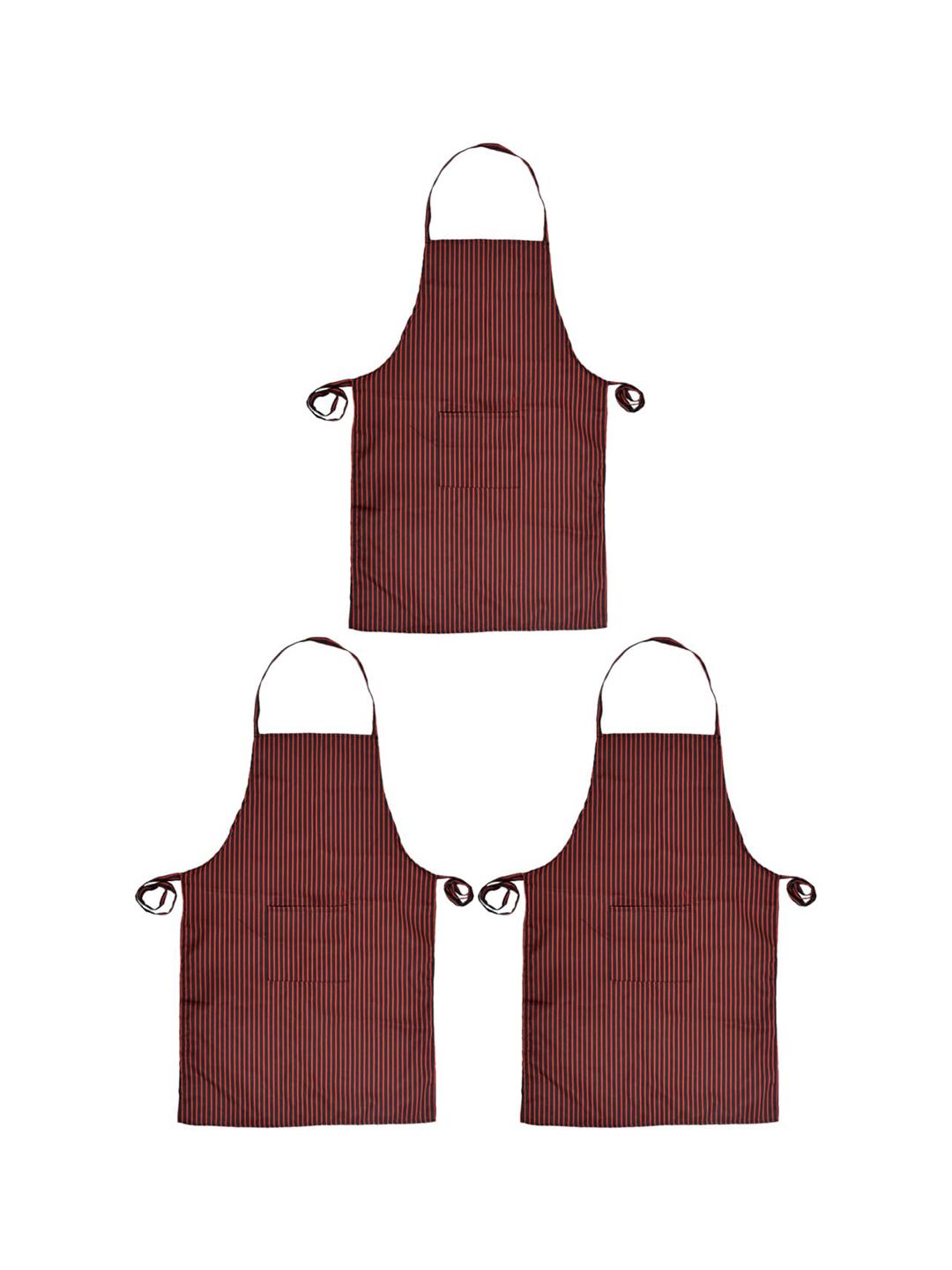 Kuber Industries Pack Of 3 Maroon & Black Striped Cotton Aprons With Pockets Price in India