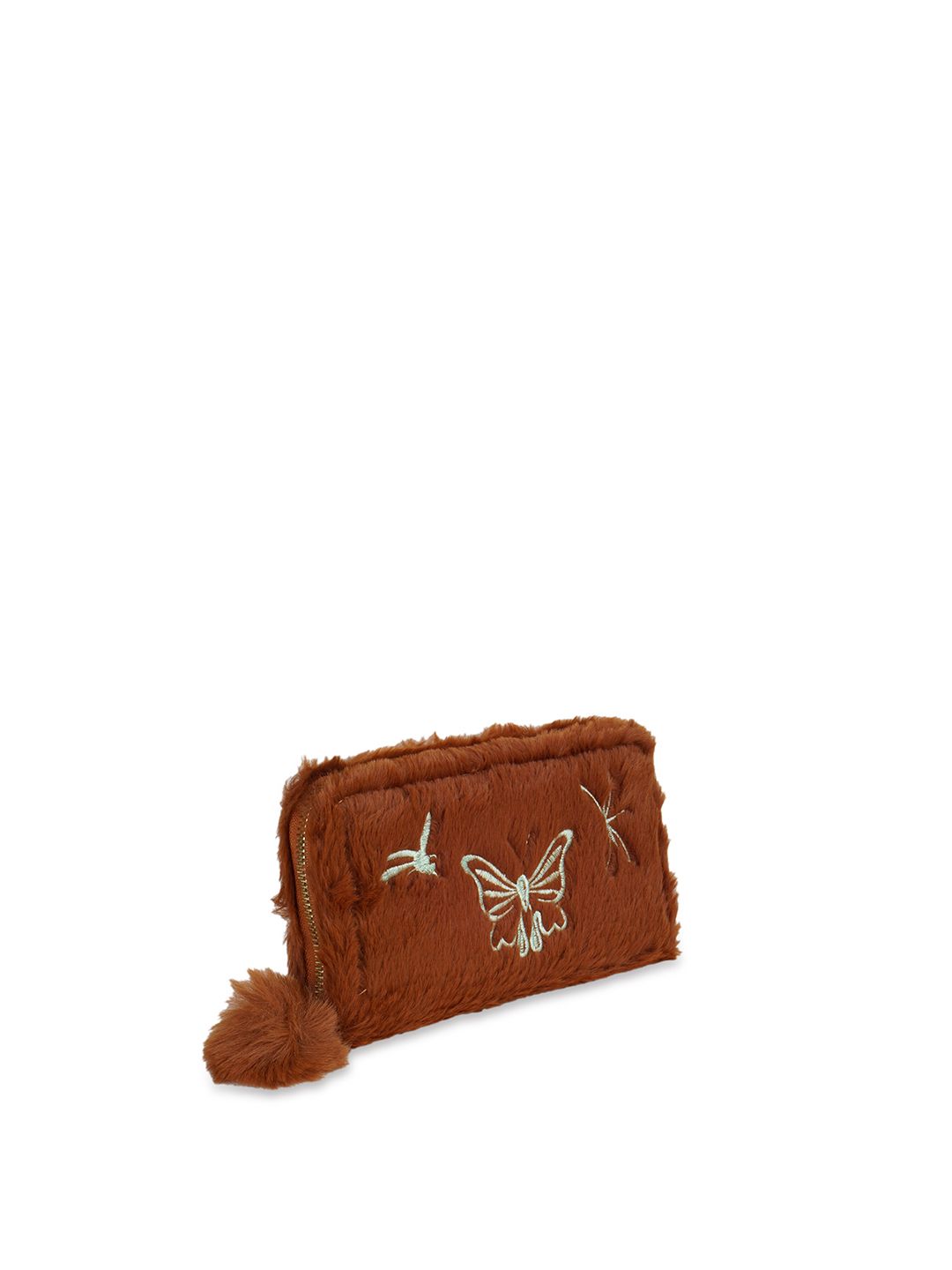Kanvas Katha Women Brown & Green Animal Textured Embroidered Two Fold Wallet Price in India