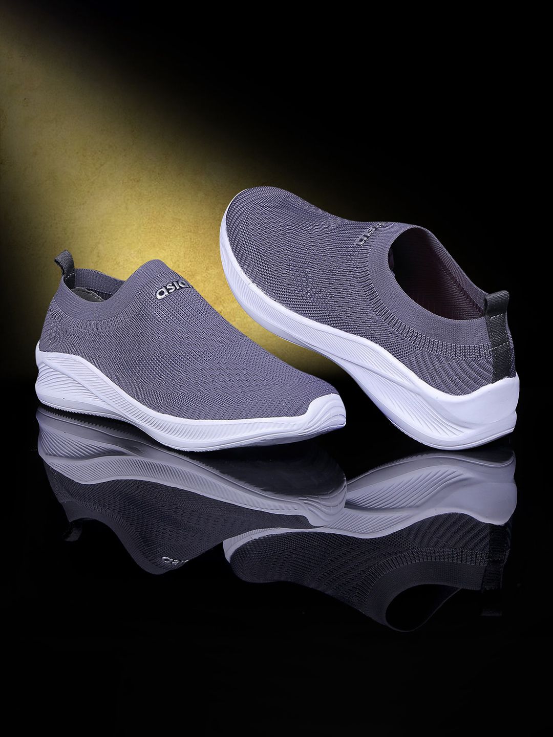 ASIAN Men Grey Woven Design Slip-On Sneakers