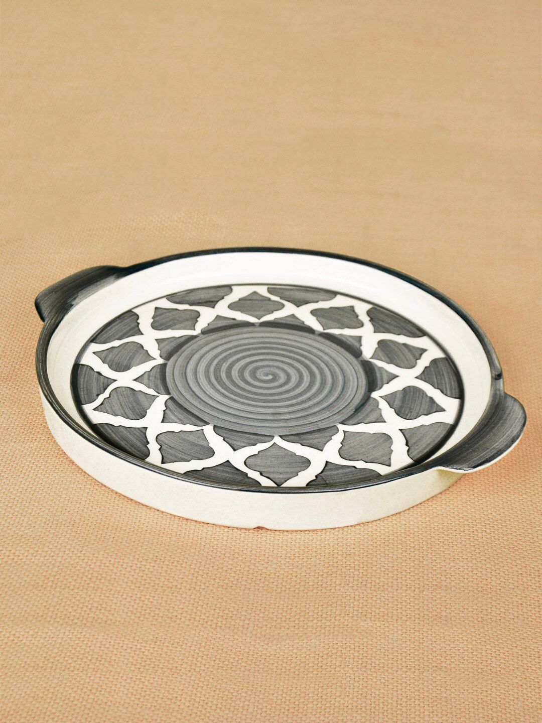 StyleMyWay Grey & White Printed Serveware Platter Price in India