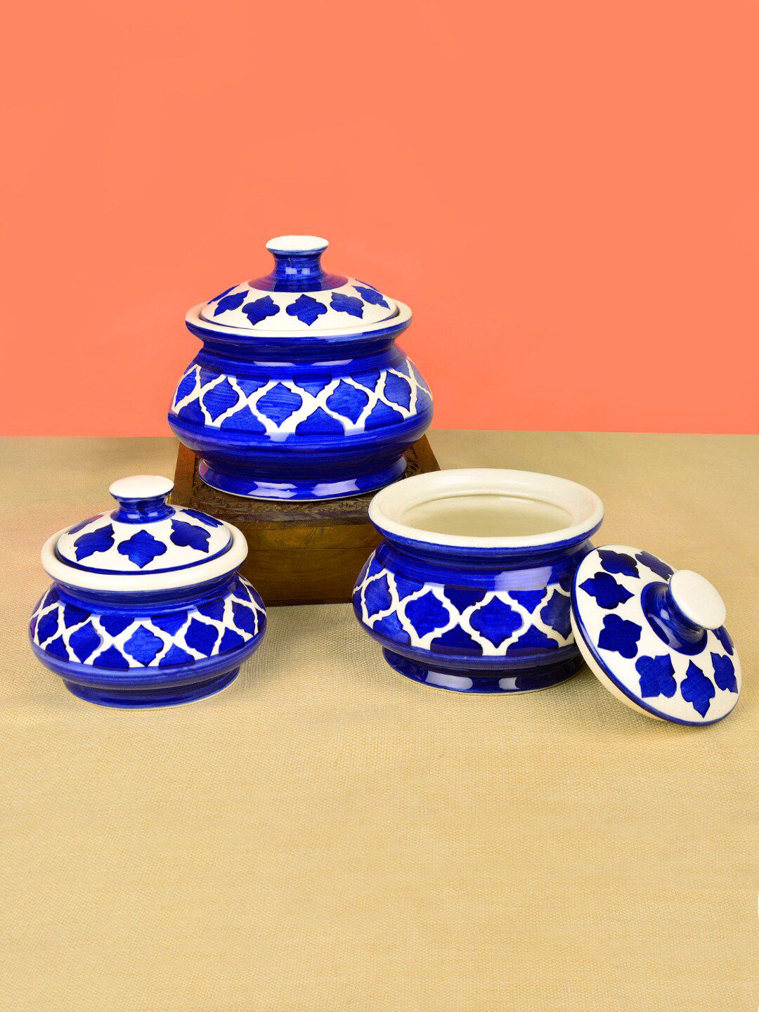 StyleMyWay Set Of 3 Printed Ceramic Serving Handi Price in India