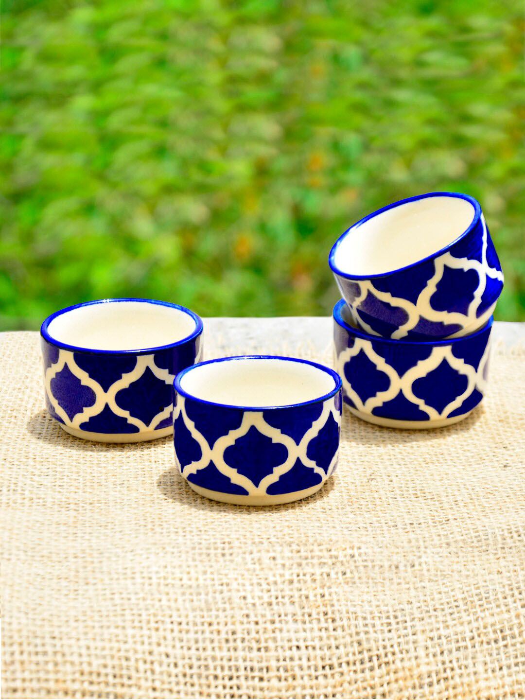 StyleMyWay Set Of 4 Blue Printed Serving Dip Bowls Price in India