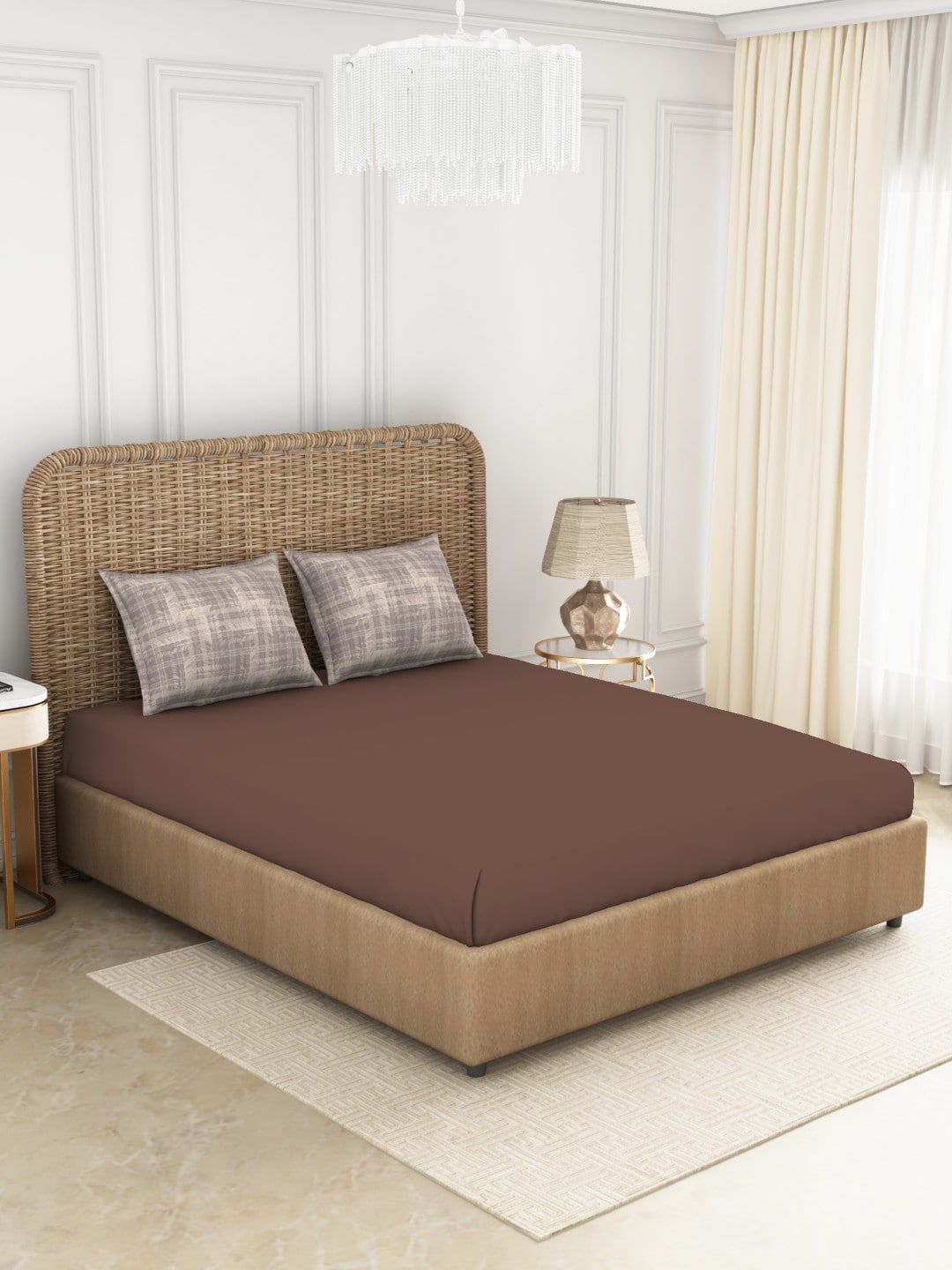 SPACES Brown 144 TC King Bedsheet with 2 Pillow Covers Price in India