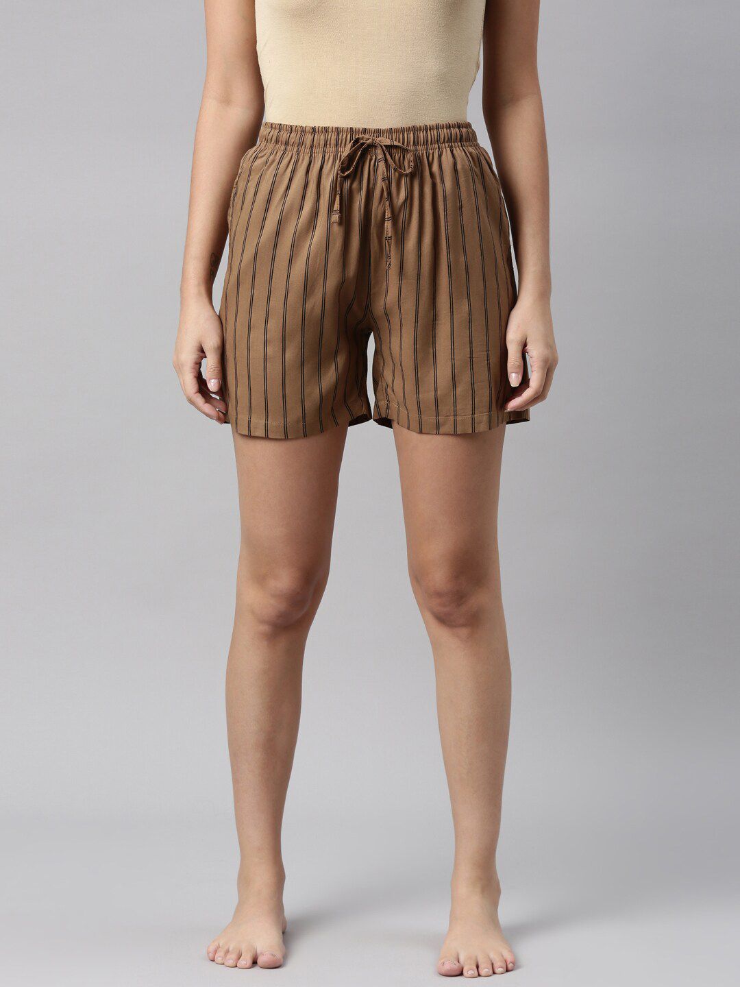 Go Colors Women Brown Striped Lounge Shorts Price in India