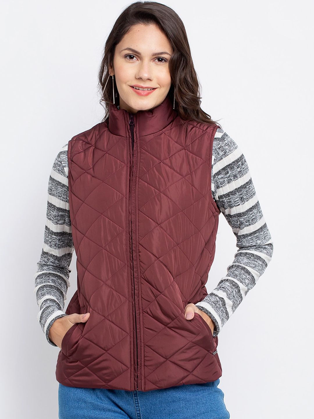 PERFKT-U Women Maroon Lightweight Antimicrobial Training or Gym Puffer Jacket Price in India