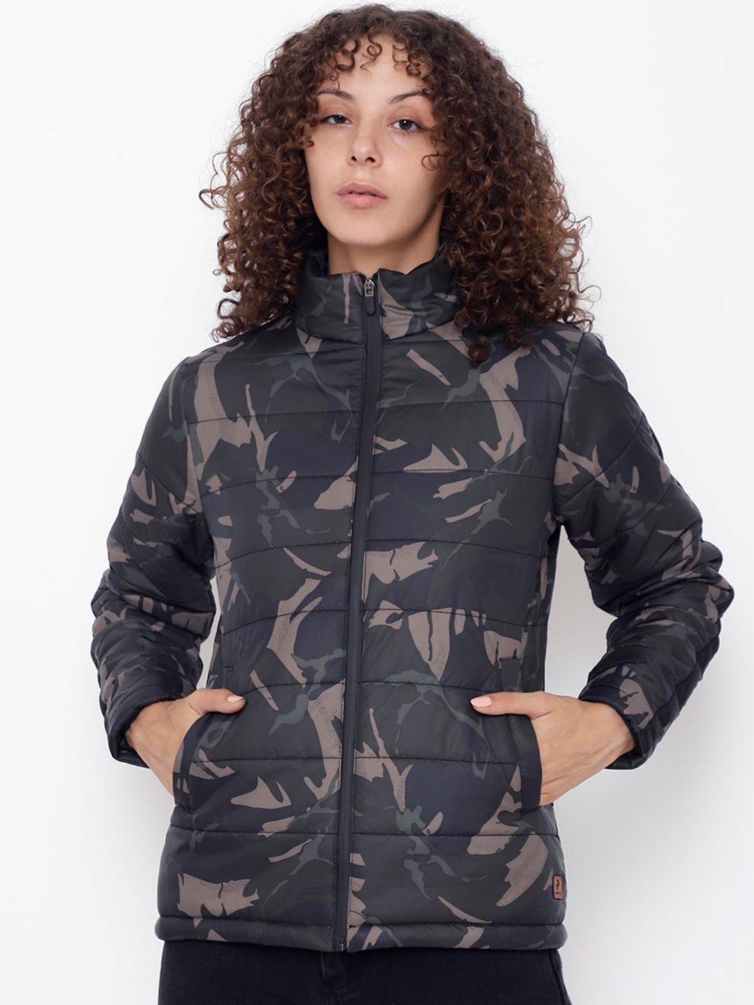 PERFKT-U Women Olive Green Camouflage Lightweight Antimicrobial Training or Gym Padded Jacket Price in India