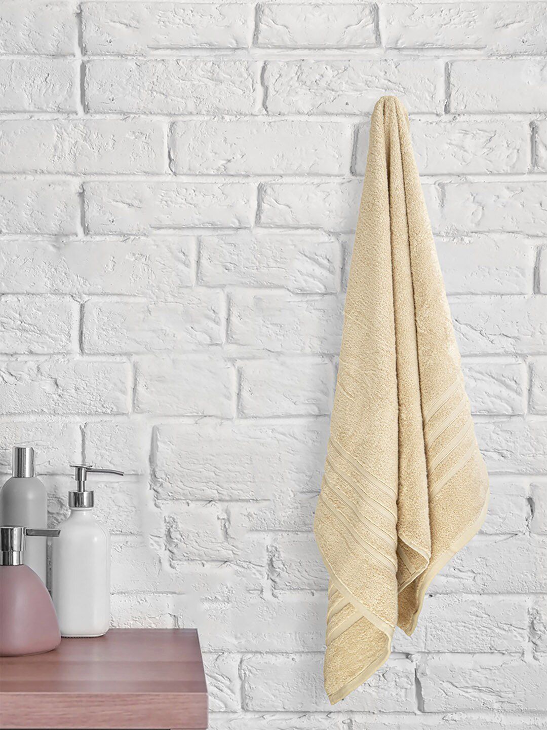 Boutique Living India Beige Solid Pure Cotton 600 GSM Bath Towel Price in India