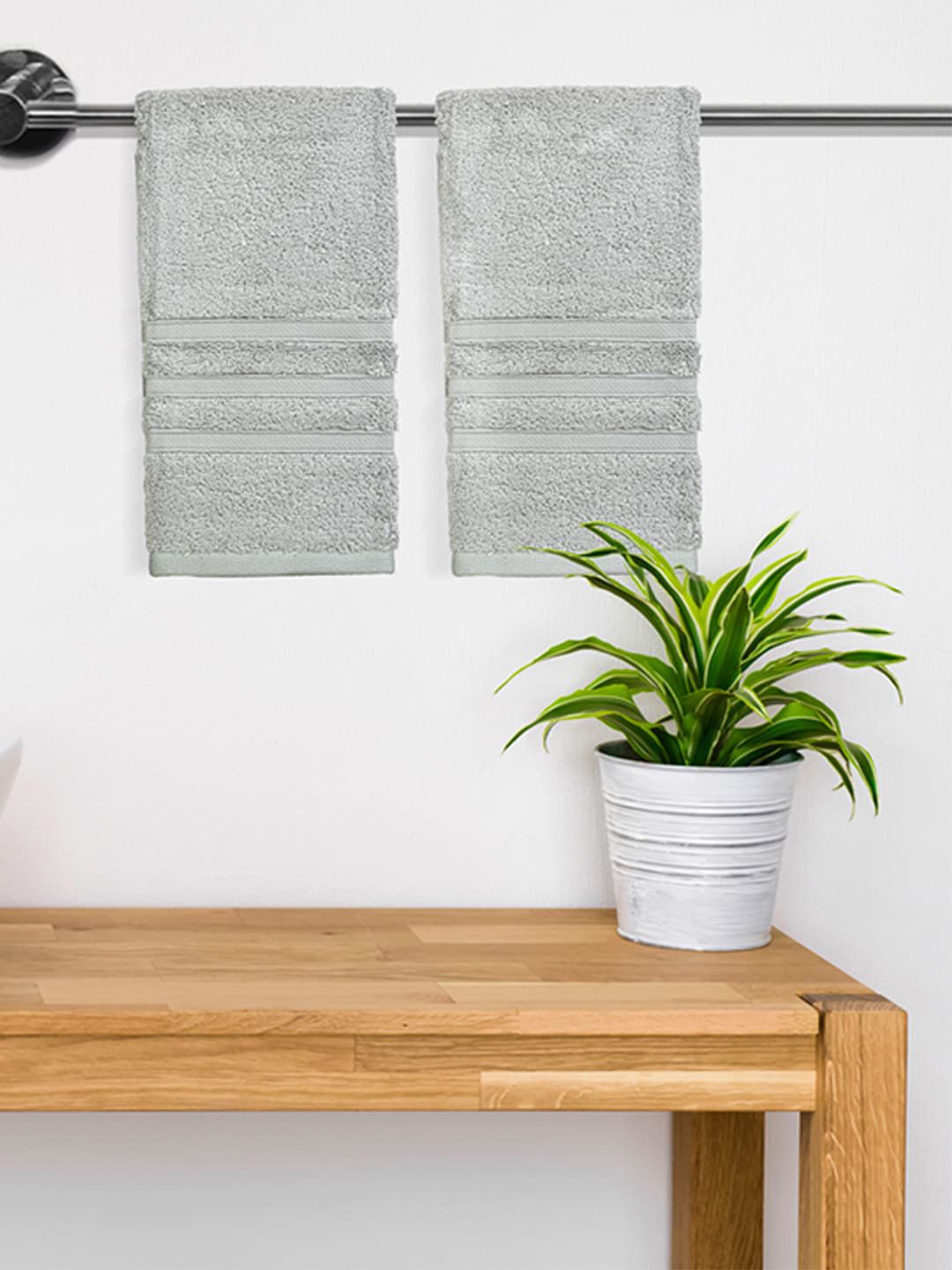 Boutique Living India Set Of 2 Grey Solid  Bamboo Hand Towels Price in India