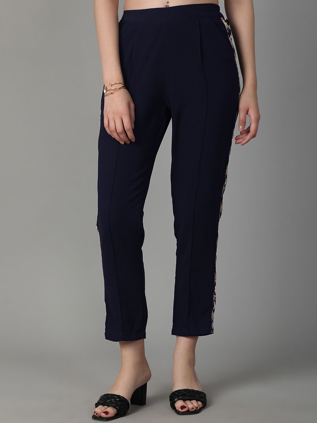 DressBerry Women Navy Blue Tailored Trousers Price in India