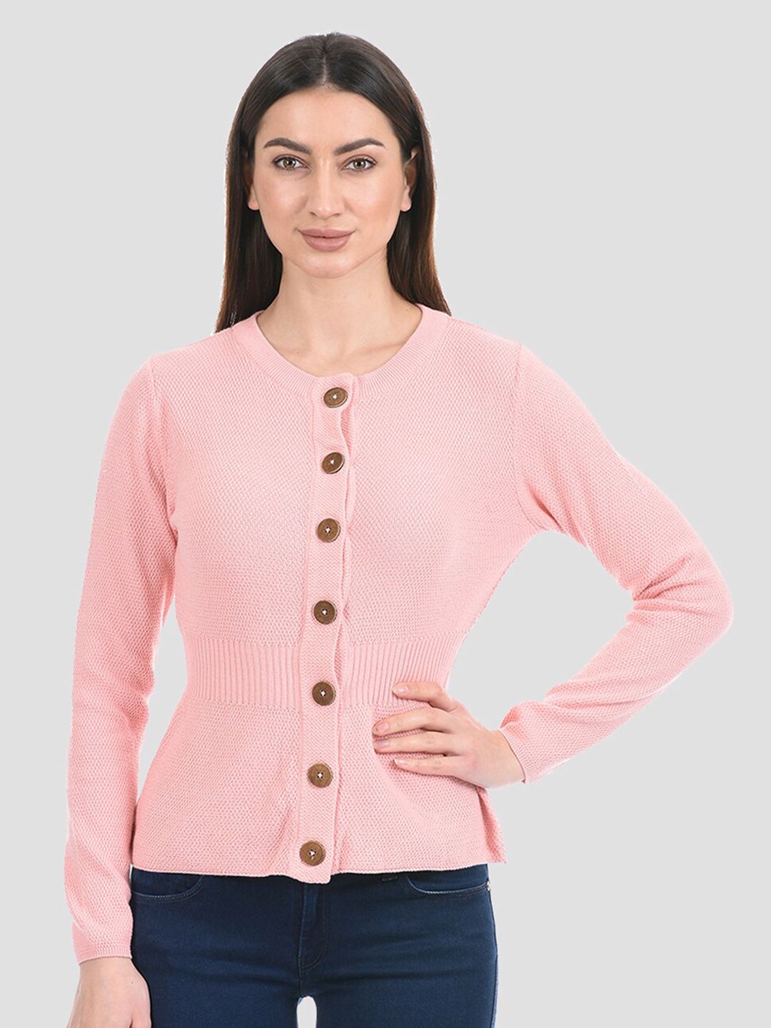 PORTOBELLO Women Pink Self Design Cardigan Price in India