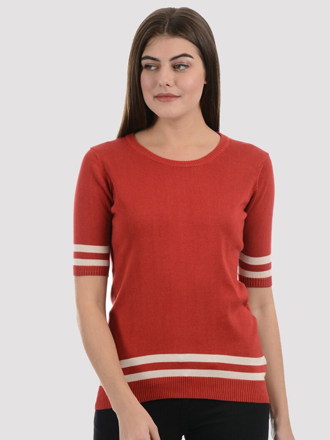 PORTOBELLO Women Red & White Striped Pullover Price in India