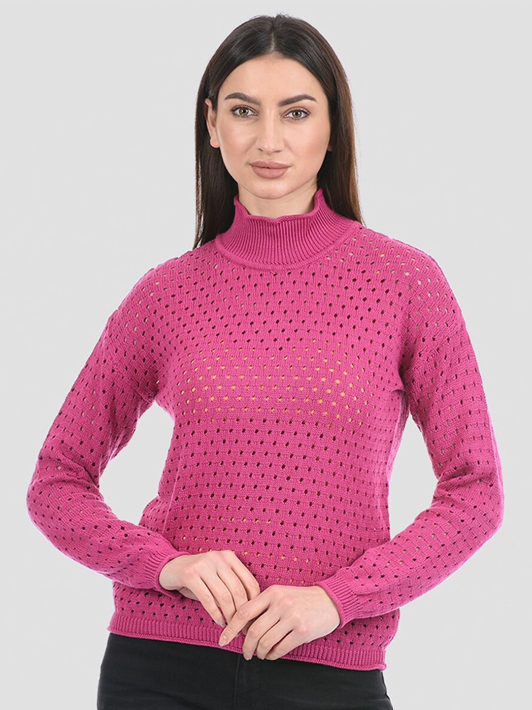 PORTOBELLO Women Pink Self Design Pullover Price in India
