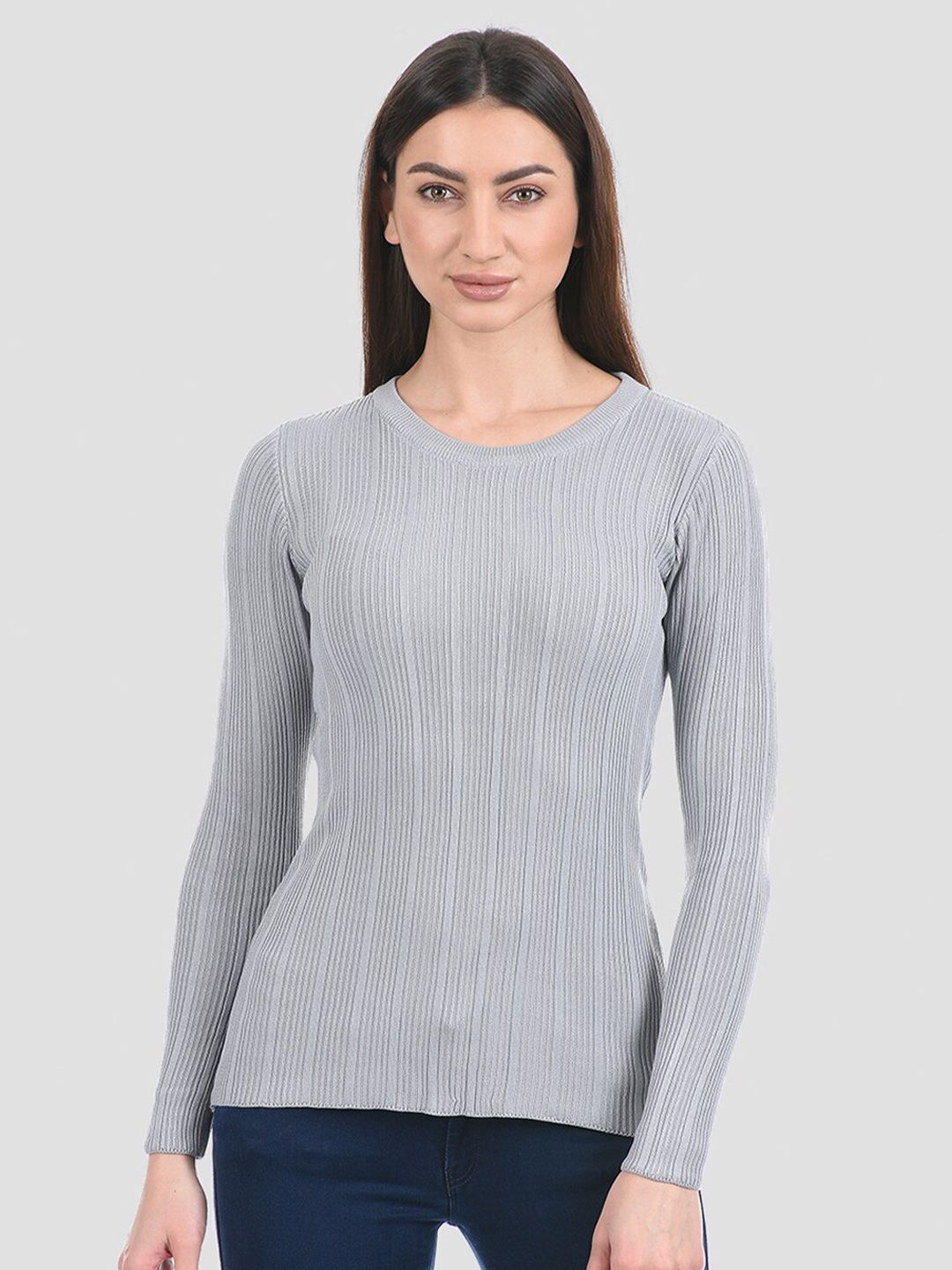 PORTOBELLO Women Grey Self Design Pullover Price in India