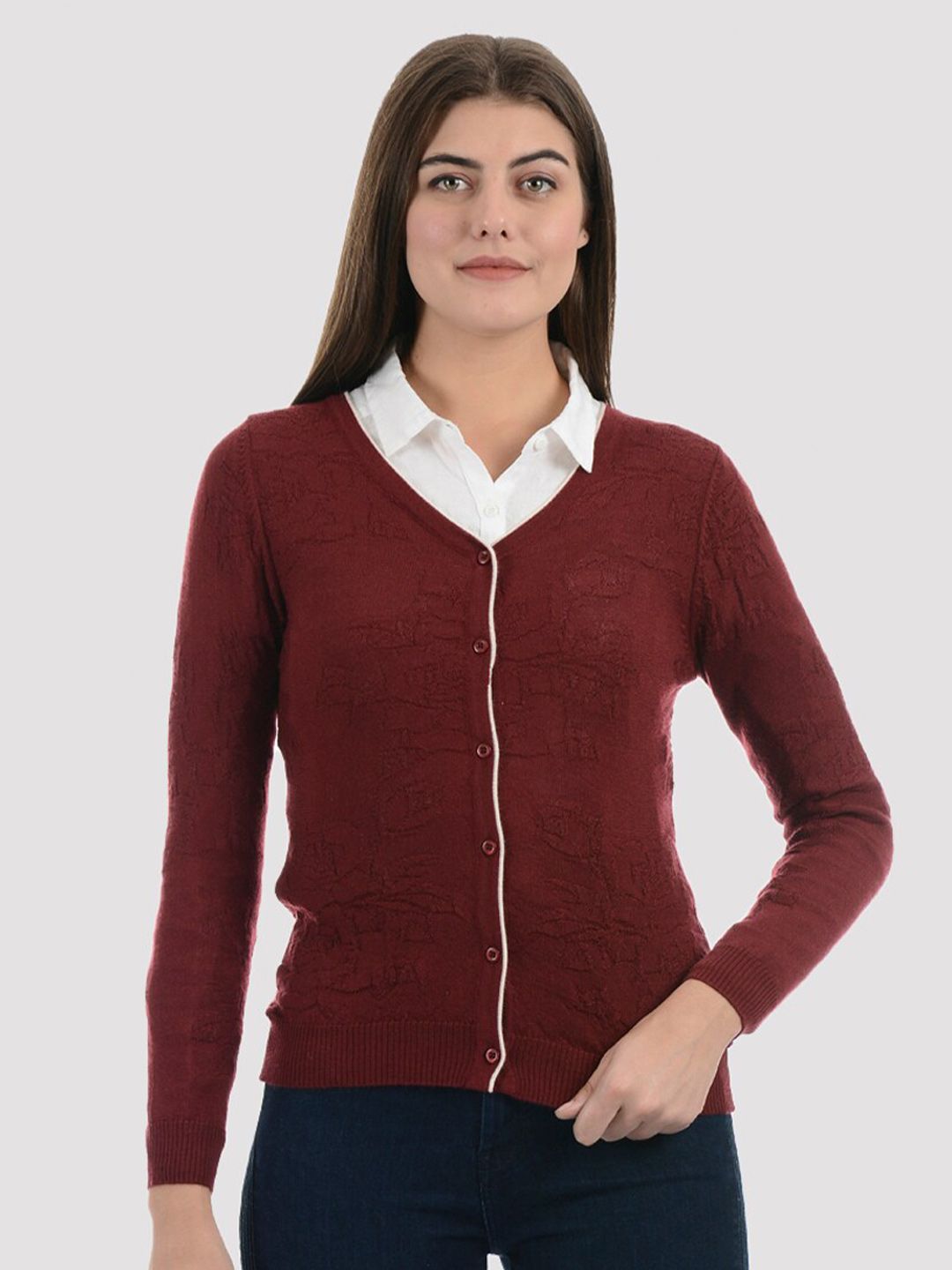 PORTOBELLO Women Maroon Cardigan Price in India