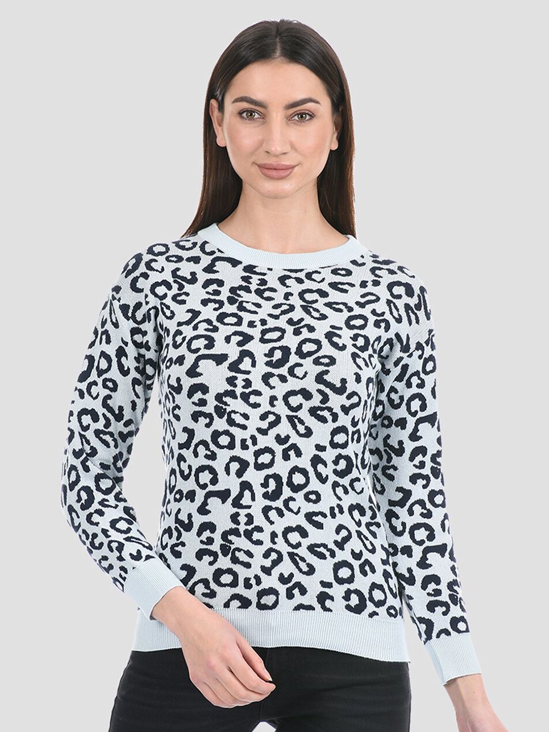 PORTOBELLO Women Blue & Black Animal Printed Pullover Price in India