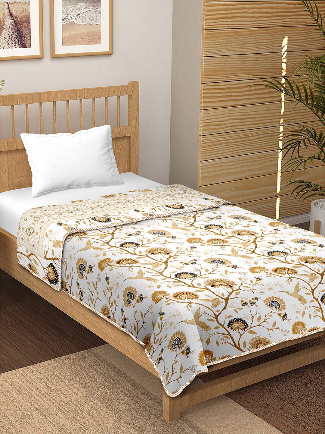 BELLA CASA Brown & White Summer 150 GSM Single Bed Reversible Dohar Price in India