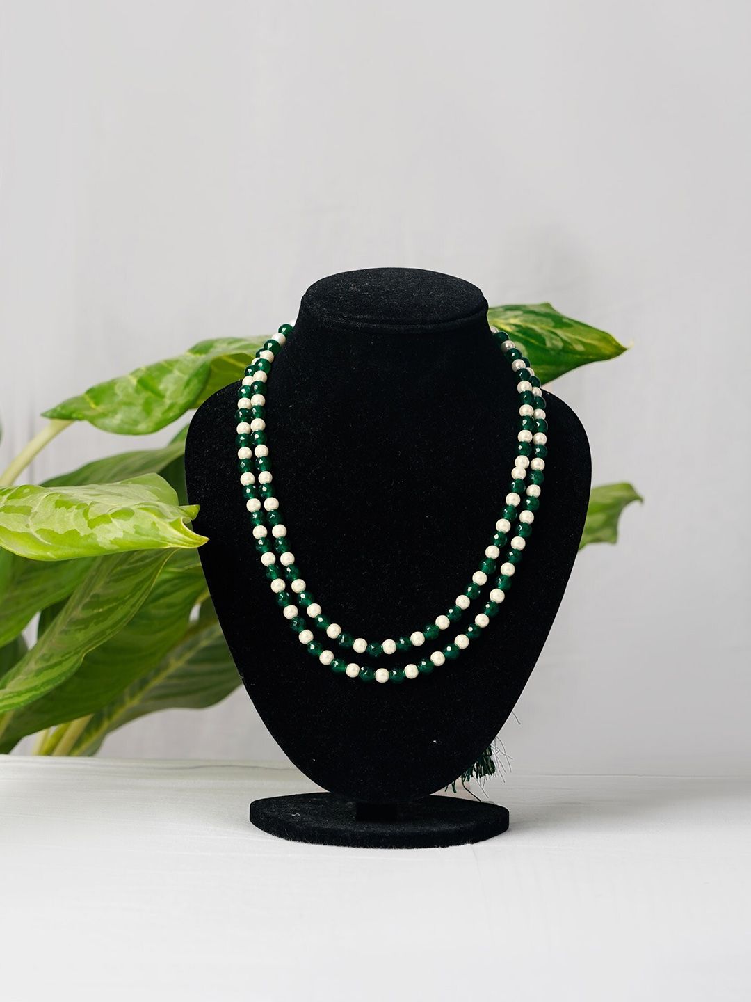Unnati Silks Green & White Beaded Layered Necklace Price in India