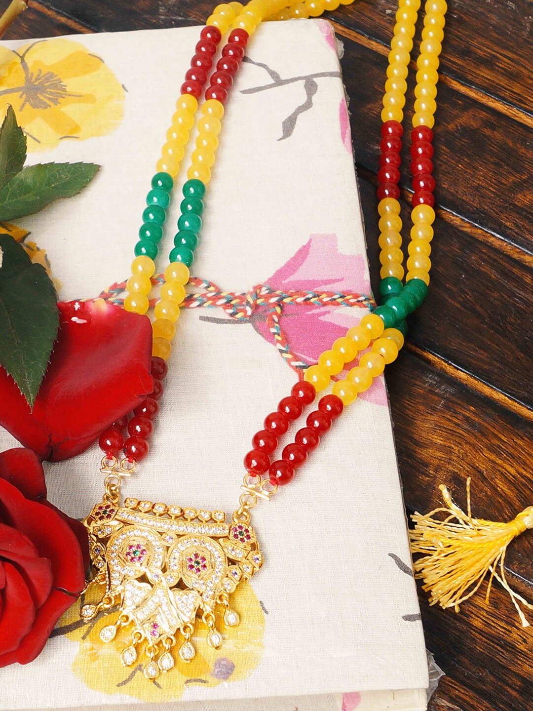 Unnati Silks Red & Yellow Layered Necklace Price in India