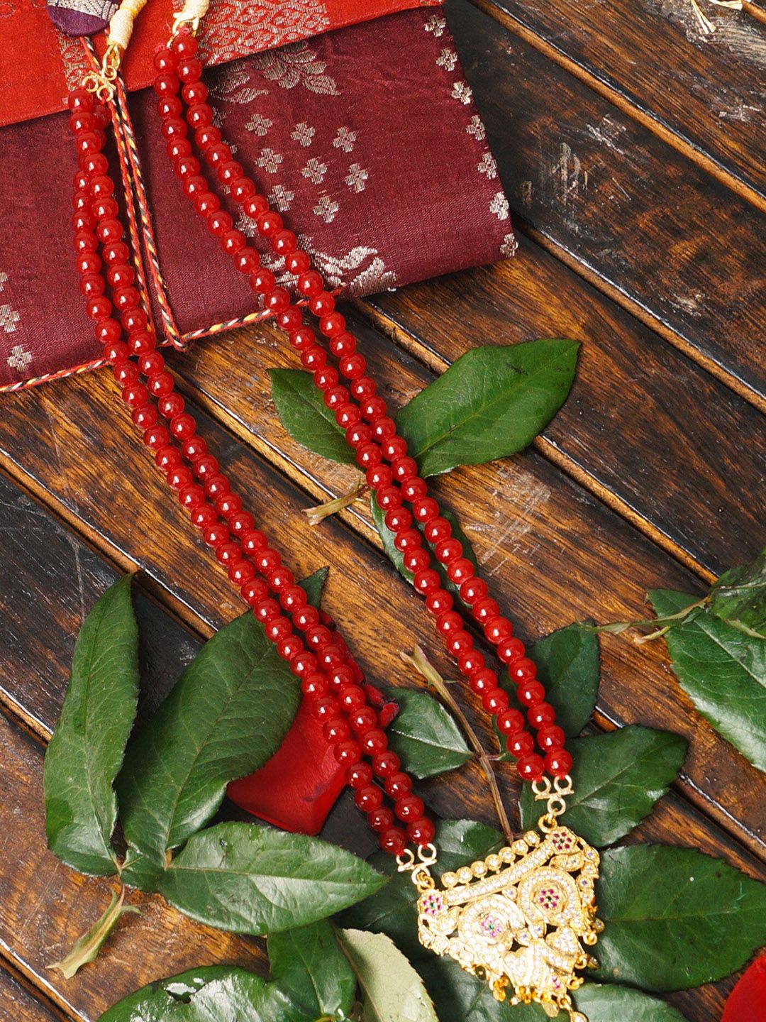 Unnati Silks Red & Gold-Toned Layered Necklace Price in India