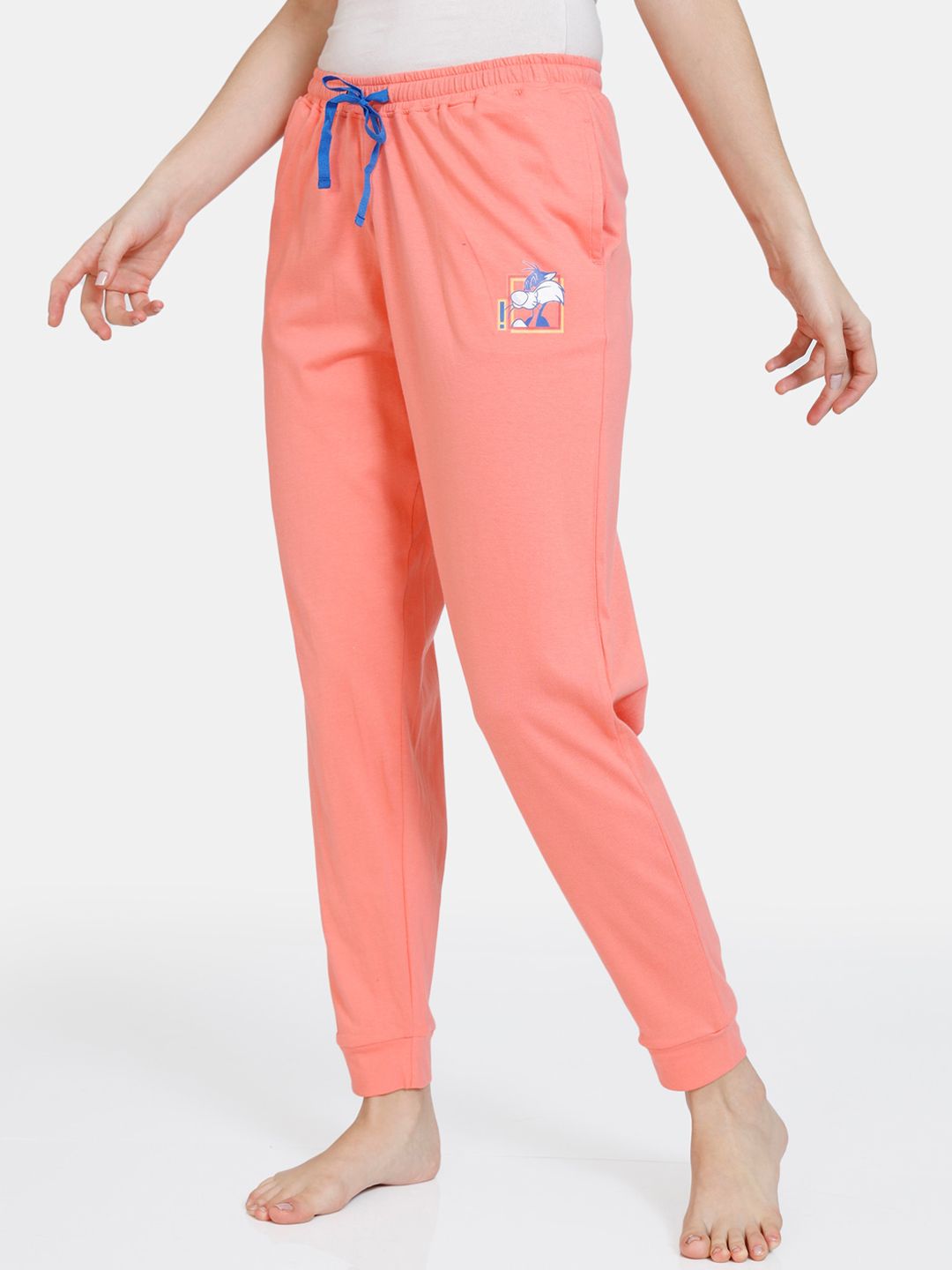 Zivame Women Pink Solid Looney Tunes Knit Cotton Lounge Joggers Price in India