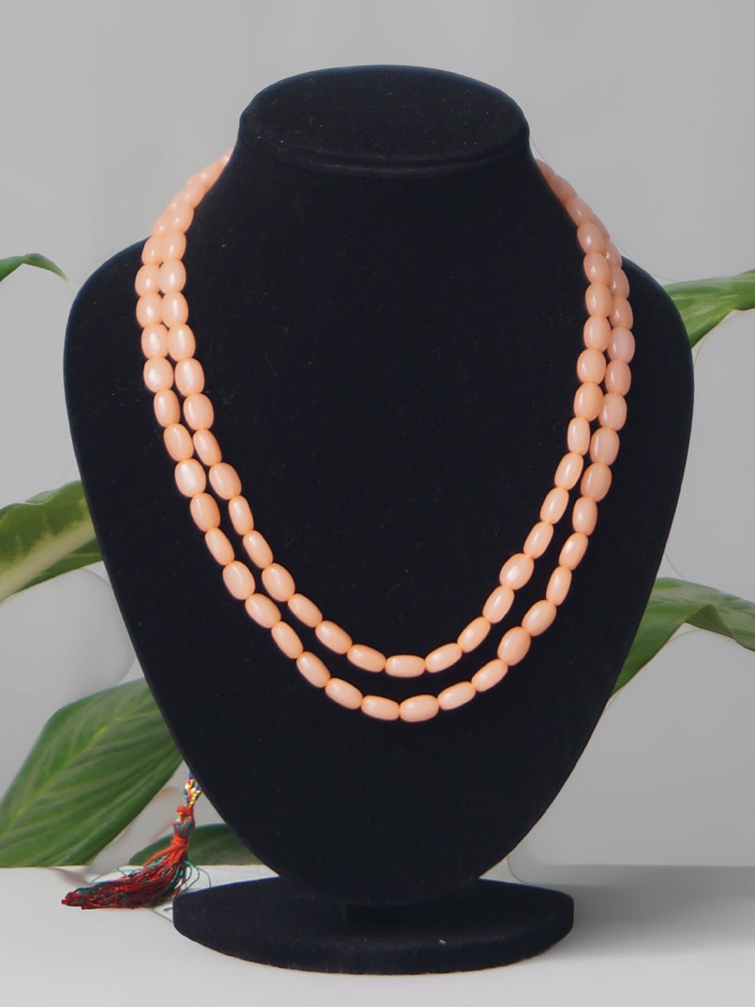 Unnati Silks Peach-Coloured Amravati Long Oval Shape Beads Layered Necklace Price in India