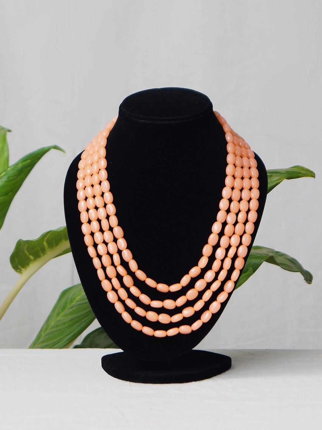 Unnati Silks Peach-Coloured Amravati Long Oval Shape Beads Necklace Price in India