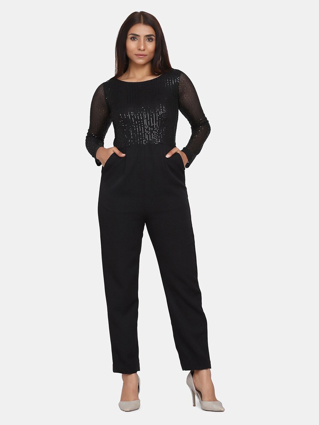 PowerSutra Black & Silver-Toned Jumpsuit Price in India