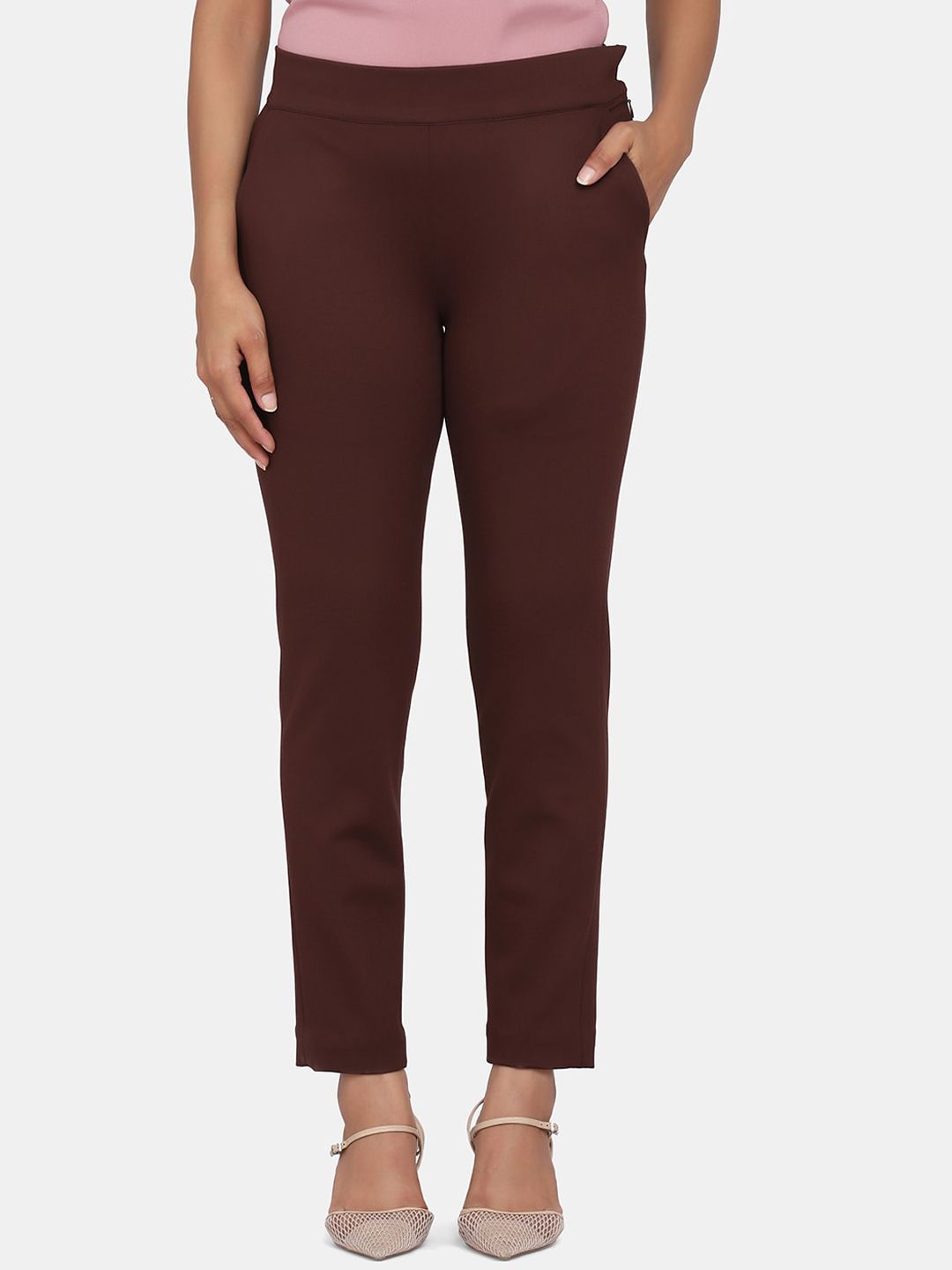 PowerSutra Women Brown Slim Fit Trousers Price in India