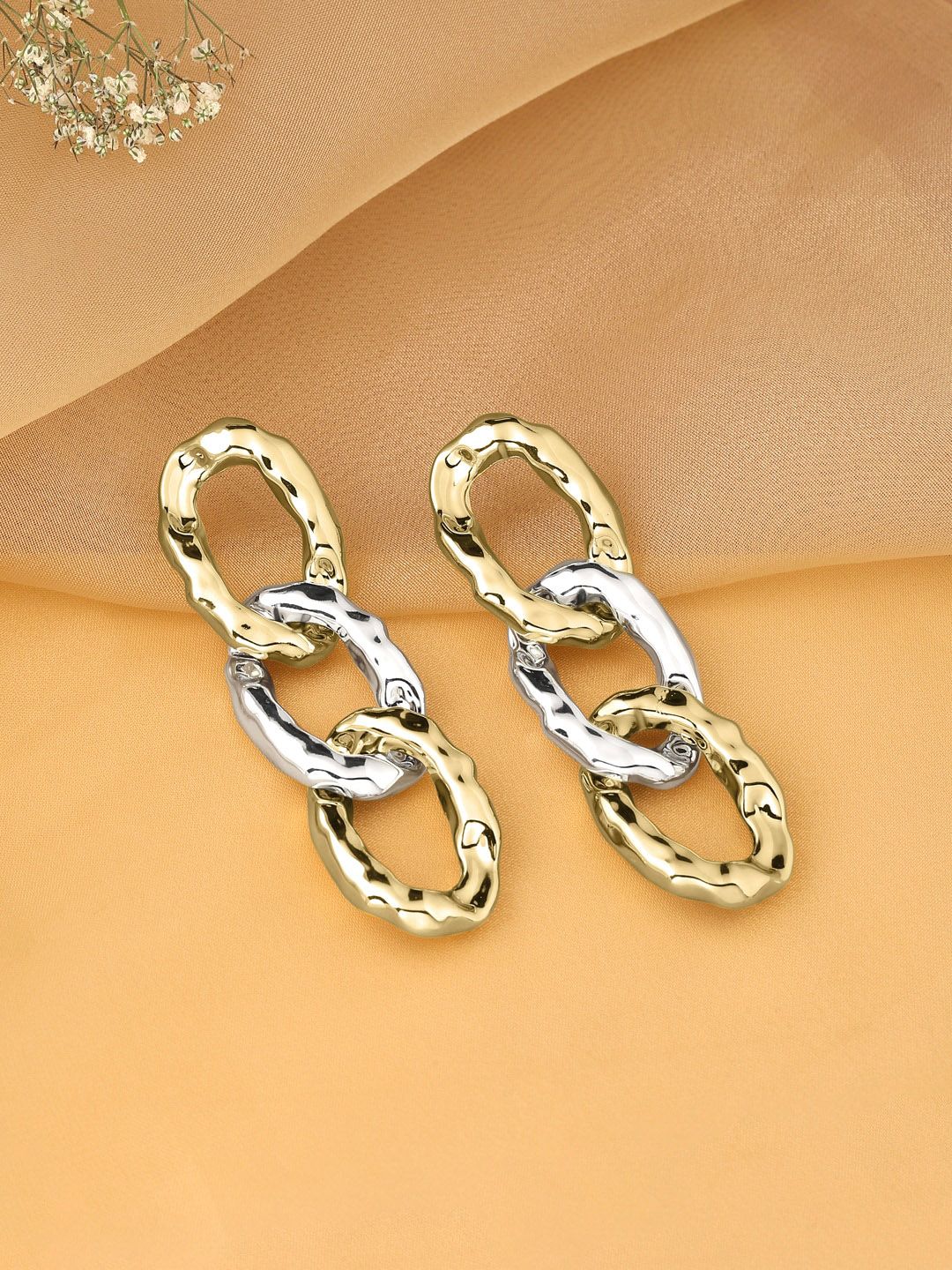 Unwind by Yellow Chimes Silver-Toned Contemporary Drop Earrings Price in India