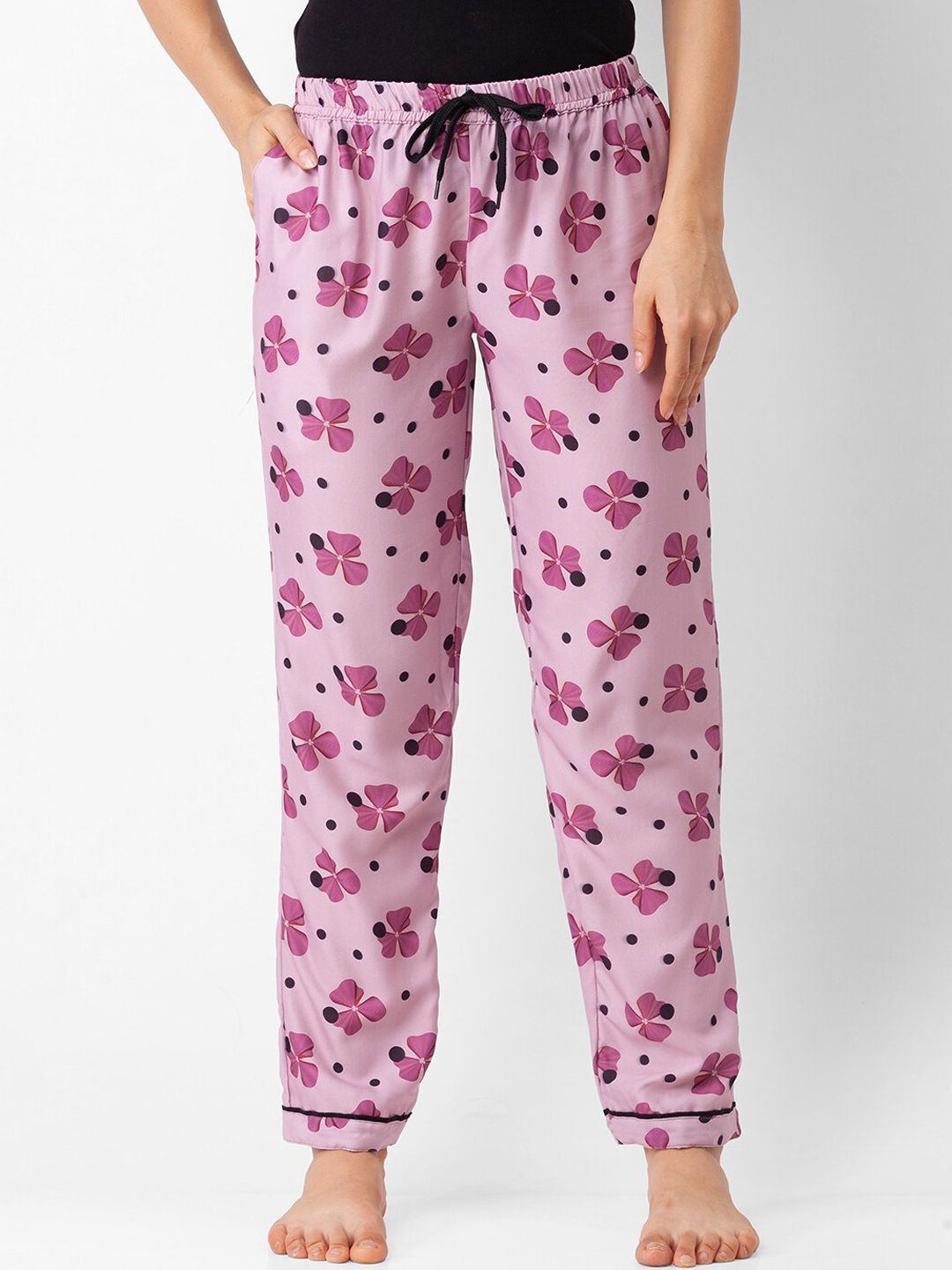 NOIRA Women Pink Printed Cotton Lounge Pants Price in India