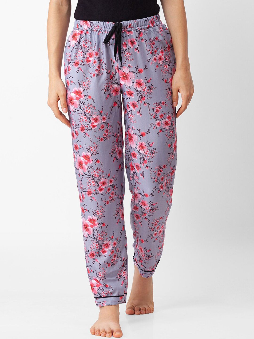 NOIRA Grey Printed Cotton Lounge Pants Price in India