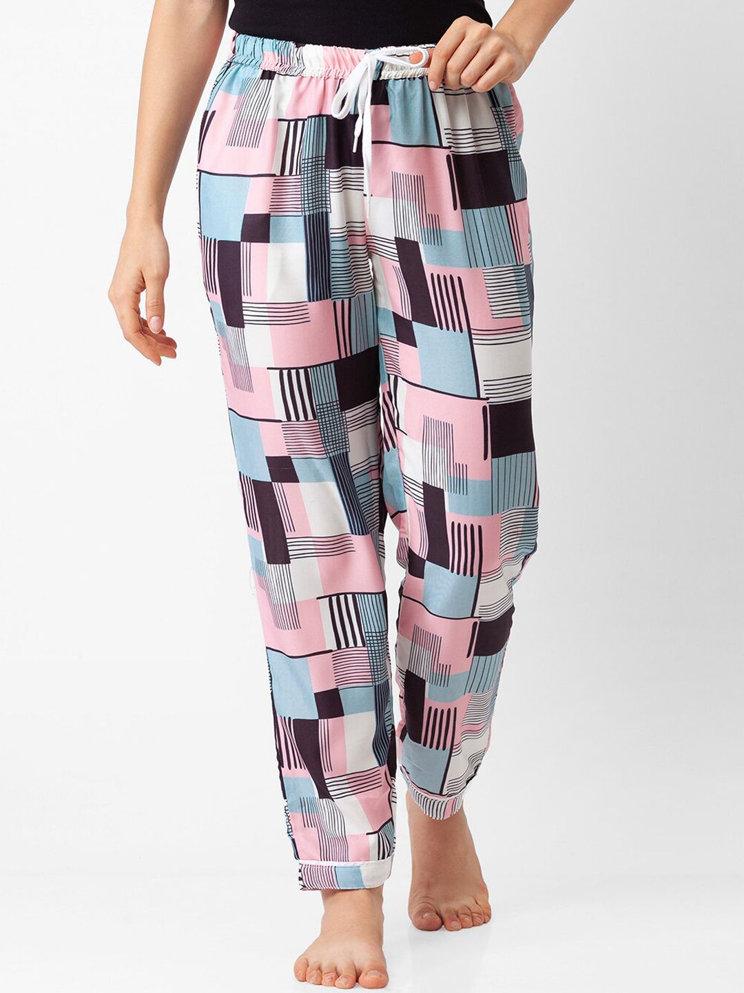 NOIRA Women Blue & Pink Printed Lounge Pants Price in India