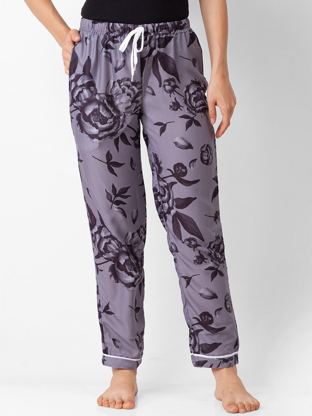 NOIRA Women Purple Printed Cotton Lounge Pants Price in India