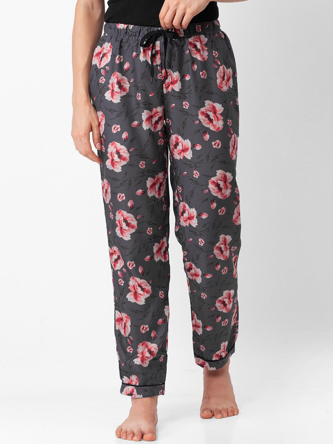 NOIRA Women Grey Floral Printed Lounge Pants Price in India