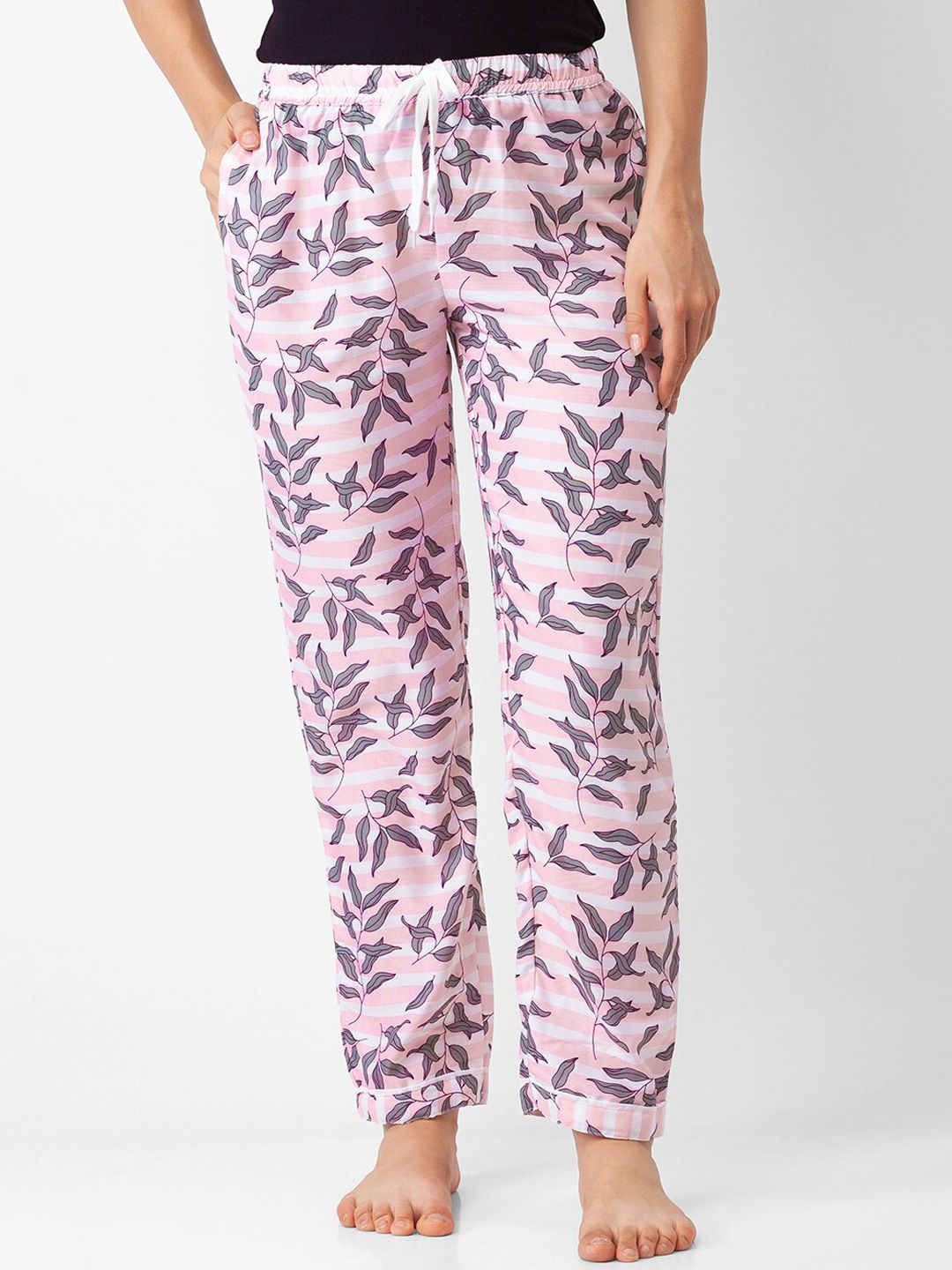 NOIRA Pink Printed Cotton Lounge Pants Price in India