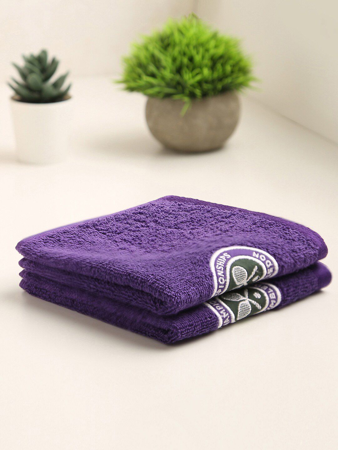 SPACES Set Of 2 Violet Solid 520 GSM Pure Cotton Face Towels Price in India
